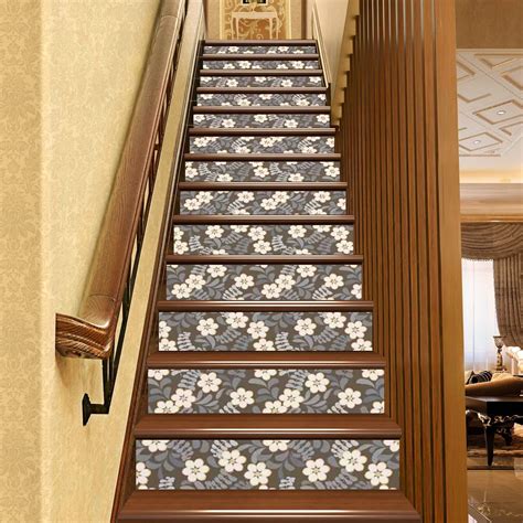 Cashew Flowers Stair Stickers Abstract Art Stairs Riser Decals Self Adhesive Colorful Floral