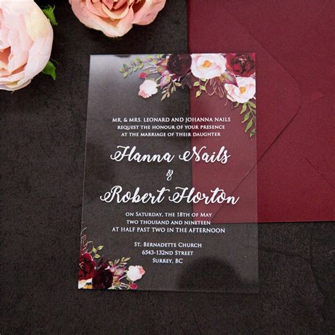 Beautiful Burgundy Floral Acrylic Wedding Invitation Wine Etsy Uk