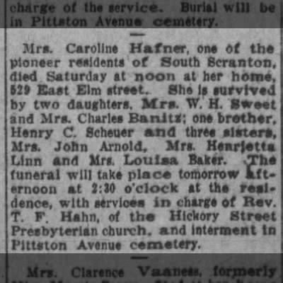 Obituary For Caroline Hafner Newspapers