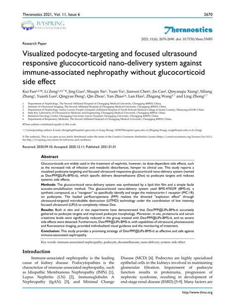 Pdf Visualized Podocyte Targeting And Focused Ultrasound Responsive