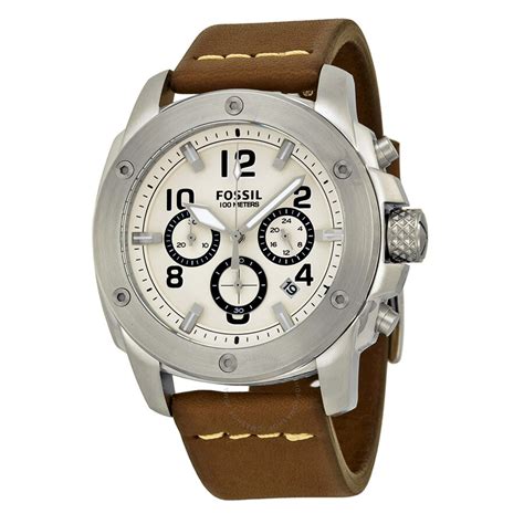 Fossil Modern Machine Chronograph White Dial Brown Leather Men S Watch