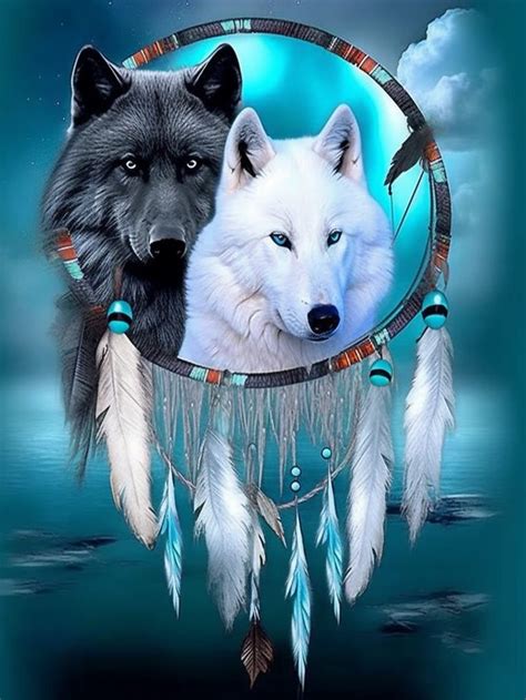 Pavemlo D Diamond Painting Kits For Adults Wolf Dreamcatcher Full