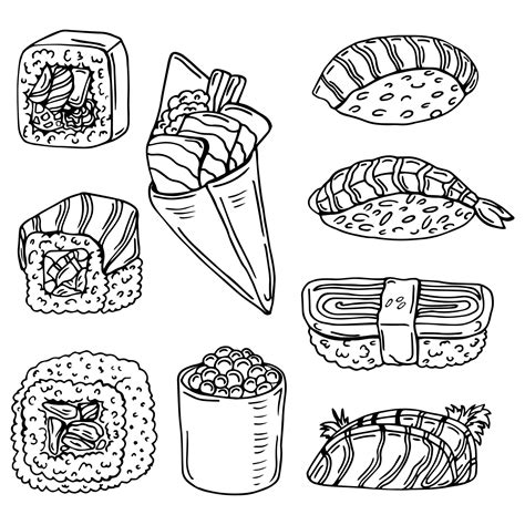 Juego De Sushi Ilustraci N En Blanco Y Negro Im Genes Predise Adas