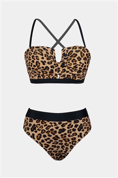 Leopard Sweetheart Bikini Top High Rise Bottoms Set Cupshe Uk