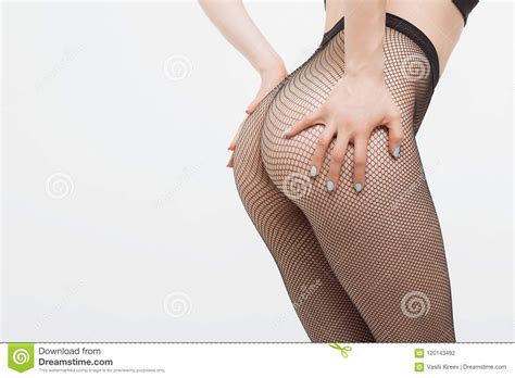 Alluring Nude Woman In Fishnet Tights Stock Photo Image Of Buttocks Pleasure