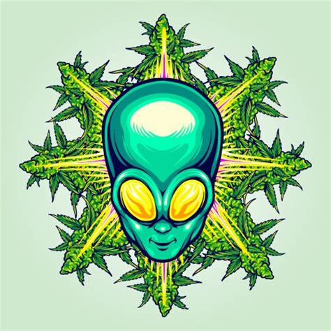 Weed Alien Cannabis Mandala With Fire Royalty Free Vector