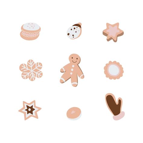 Conjunto De Galletas De Navidad Aislado Sobre Fondo Blanco Vector