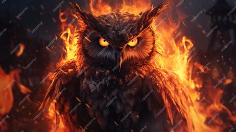 Premium Photo A Angry Owl With Fire Background