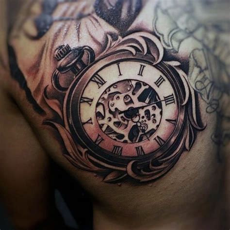 Amazing design old style clock with mechanisms 3D realistic tattoo - Tattooimages.biz