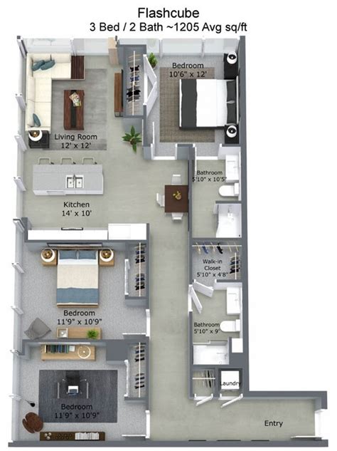 3 Bedroom 2 Bath 3 Bed Apartment Flashcube Luxury Apartments