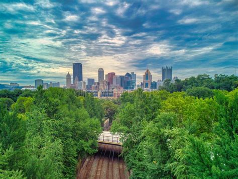 Aerial View of Pittsburgh Downtown Skyline with Bridges on Under ...