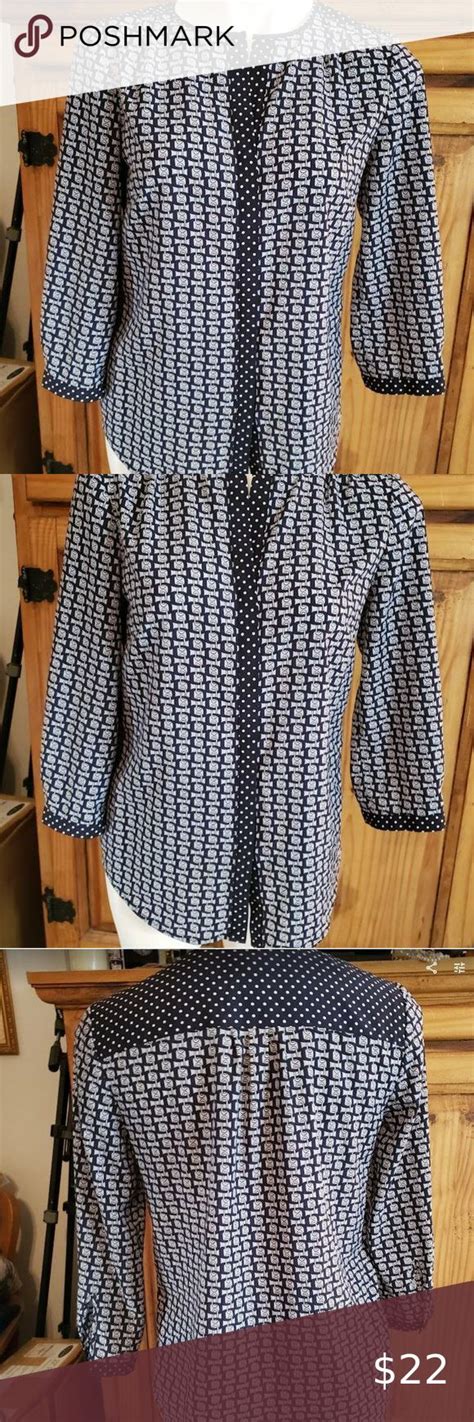 Talbots Womens Small Blue Button Front Blouse 34 Sleeves Euc Blue And