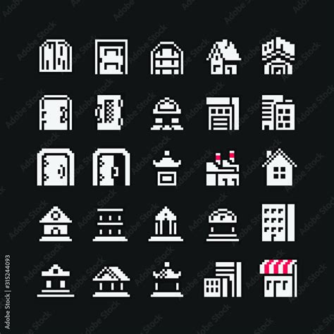 1 Bit Doors Town Houses Pixel Art Icons Design For Logo Game Sticker