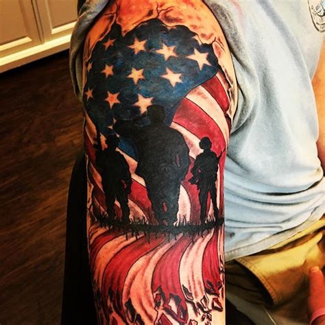 Right shoulder partial sleeve 3D Veteran Tattoo | Veteran Ink