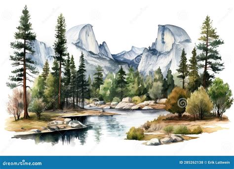 Yosemite National Park Clip Art Watercolor Illustration Stock Illustration - Illustration of ...