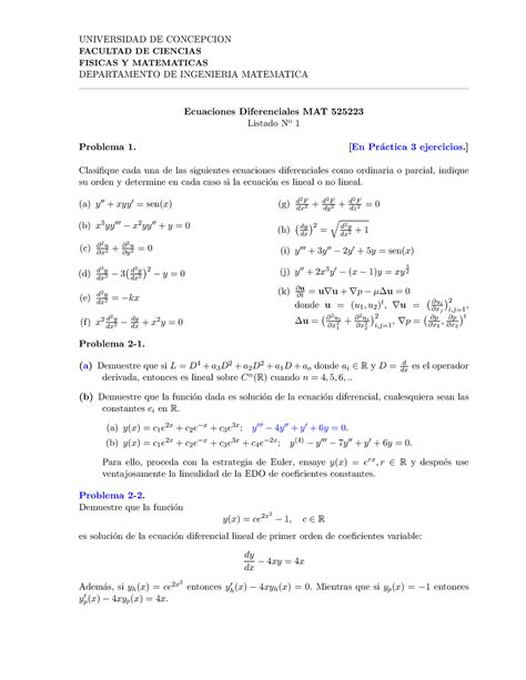Listado 0122 Ii Primer Ejercicio Universidad De Concepcion Facultad De Ciencias Fisicas Y