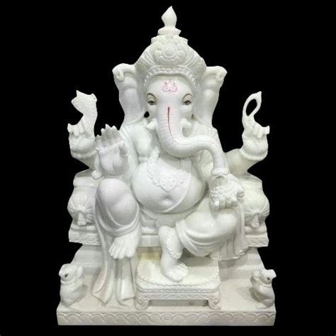 Multicolor 2 Feet White Marble Ganesha Statue Packaging Type Wooden