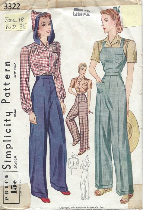 1940 Vintage Sewing Pattern B36 W30 BLOUSE TROUSERS OVERALLS Etsy UK