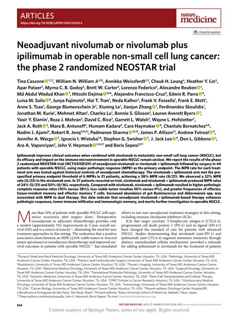 Neoadjuvant Nivolumab Or Nivolumab Plus Ipilimumab In Operable Non Small Cell Lung Cancer The