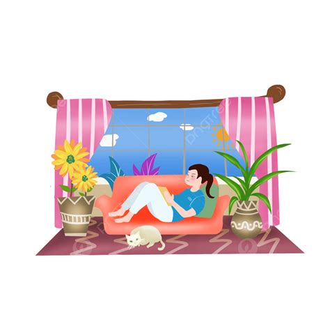 Sofa Illustration Png Picture Cartoon Illustration Woman On Sofa