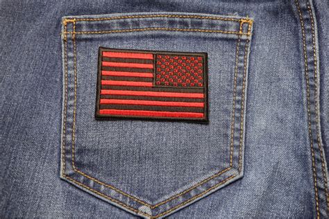 Reversed Red American Flag Embroidered Iron On Patch Embroidered