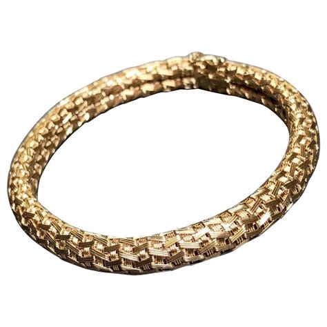 Estate 18k Rose Gold Filippini Fratelli Woven Italian Flexible Cuff Bracelet 7” For Sale At 1stdibs