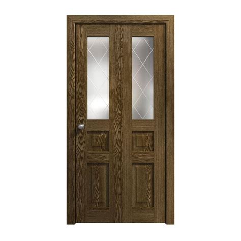 Sartodoors 56 In X 96 In Frosted Glass Marble Oak Solid Wood Bi Fold