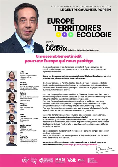 Profession de foi de la liste Europe territoires écologie Elections