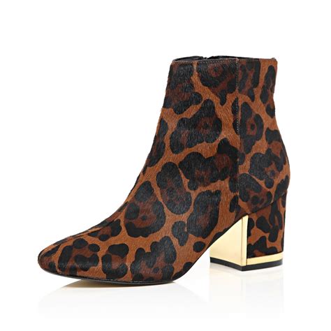 Lyst River Island Brown Leopard Print Block Heel Boots In Brown