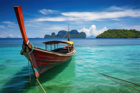 Traditional Thai Longtail Boat In Andaman Sea Krabi Thailand