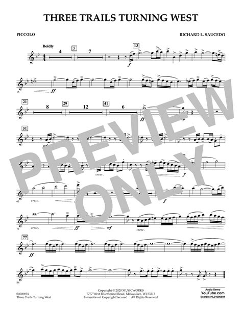 Three Trails Turning West Piccolo Sheet Music Richard L Saucedo