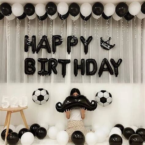 MMQWEC Happy birthday Balloons Black White Latex Balloon Star Heart ...