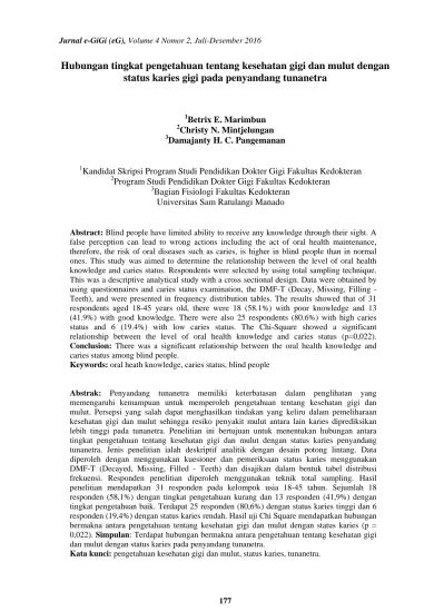 Hubungan Tingkat Pengetahuan Tentang Kesehatan Gigi Dan Mulut Dengan