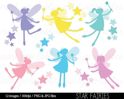 Fairy Silhouette Digital Clipart Clip Art, Clipart Fairies, Star Fairies, Crown, Fairy Princess ...