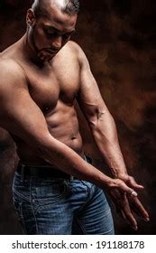 Naked Man Perfect Body Posing Jeans Shutterstock