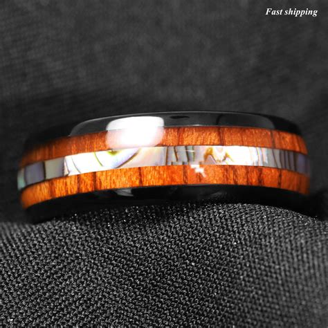 8mm Black Tungsten Carbide Ring Koa Wood Abalone Atop Wedding Band Mens Jewelry Ebay