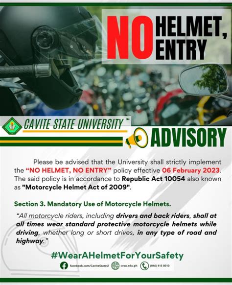 No Helmet No Entry Policy Cavite State University