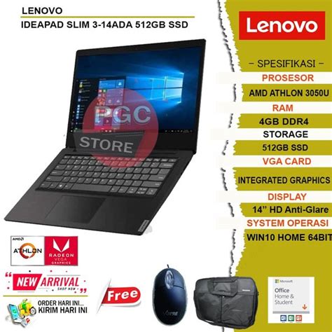 Jual LENOVO IDEAPAD SLIM 3 AMD ATHLON SILVER 3050U RAM 4GB 512GB SSD