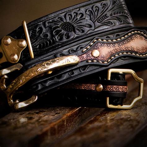 Handmade Leather Cool Tooled Black Mens Belt Cool Leather Men Belt For Ichainwallets