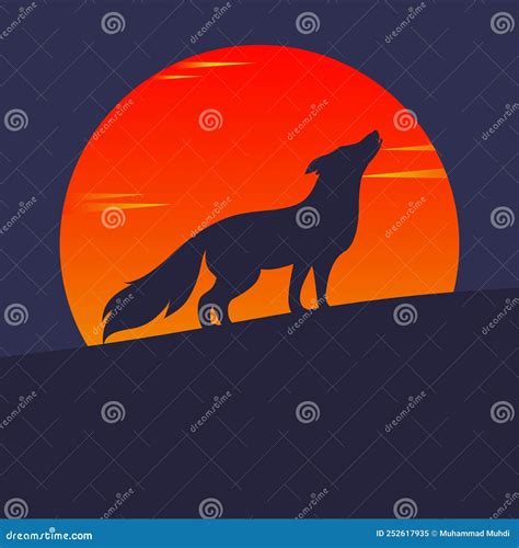 The Wolf Howling At The Moon Vector Illustration Silhouette Of Wolf