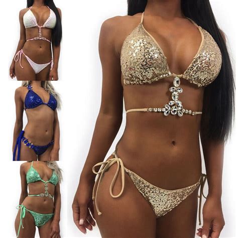 Traje de baño de verano conjunto de Bikini push up de diamantes de