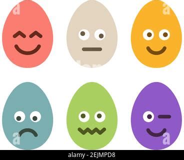 Emojis Egg Vector Set Design Kawaii Emoji Characters With Happy Cute