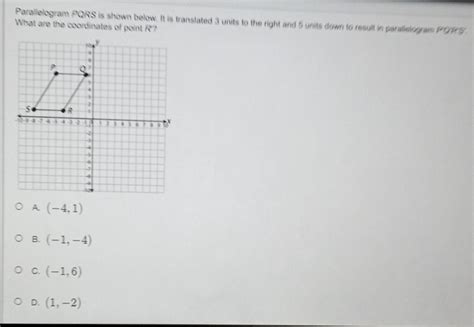 Solved Parallelogram PQRS Is Shown Below It Is Translated 3 Units To