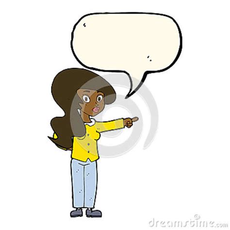 Cartoon Pretty Woman Pointing With Speech Bubble Stock Illustration