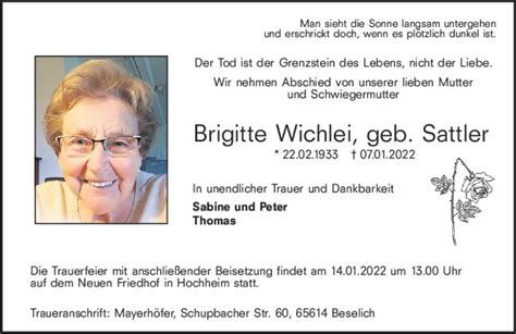 Traueranzeigen Von Brigitte Wichlei Vrm Trauer De