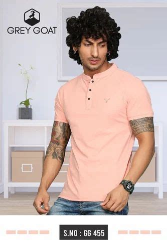 Dry Fit Matty Plain Grey Goat Men S T Shirt Henley Collar At Rs