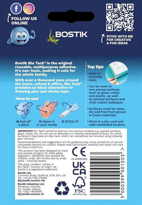 Bostik Blu Tack Original Blue Sticky Reusable Tac Economy Handy Size