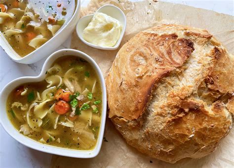 Homemade Chicken Noodle Soup W Fresh Baked Bread Rfood