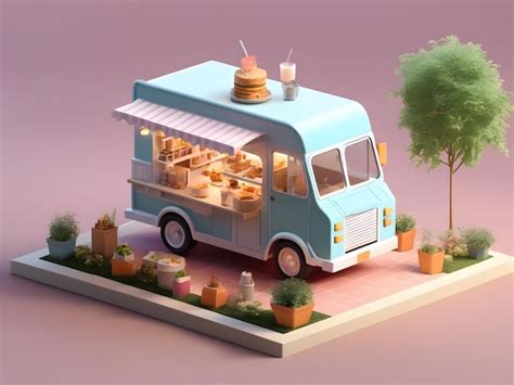 Premium Ai Image Tiny Cute Isometric D Render Food Truck