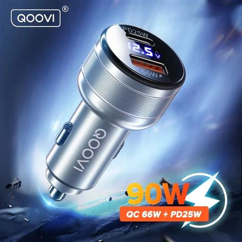 Cheap Qoovi W Car Charger Pd Usb Type C Digital Display Dual Port Car